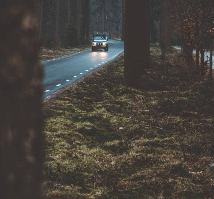 electric car, forest environment