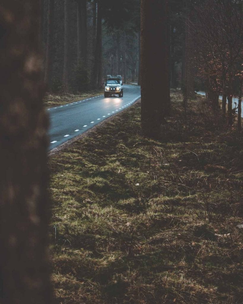 electric car, forest environment